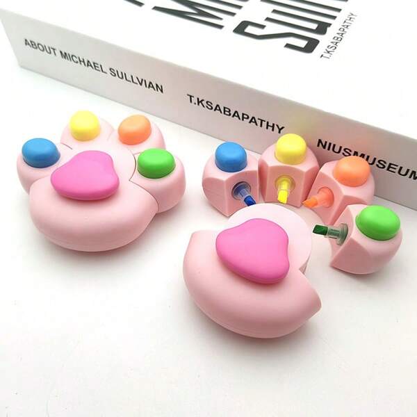 New Arrival Cute Cat Paw Fluorescent Highlighter Pen, Colorful Marker Pen For Students, Decorative Planner Pen With Adorable Animal Design, Cat Claw Style Colorful Highlighter Pen