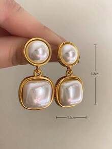 1 Pair Golden Pearl Geometric Dangle Earrings, Elegant French Style Versatile Earrings For Casual, Holiday, Party, Evening Wear - Vàng - Xem 6