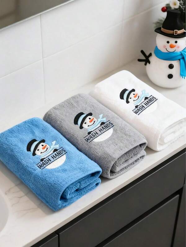 1 Peça Toalha de Mão Bordada Super Macia com Boneco de Neve, Adequada para Decoração de Cozinha, Banheiro e Presentes, Toalhas de Banho para Salão de Beleza, Hotel, Esportes, Essenciais Domésticos, Toalha, Cuidados com a Pele