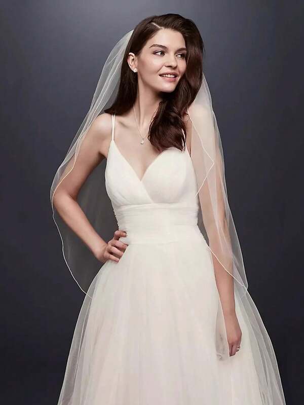 1pc 1 Meter Long White/Beige Bridal Veil With Lace Trim, Single Layer With Hair Comb, Bridal Wedding Accessory