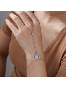 Brazalete de cadena para el dedo de estilo minimalista y moderno, brazalete de joyería para mujer con incrustaciones de circonita cúbica brillante (sin caja)