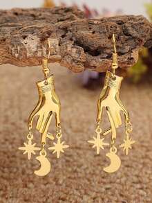 2 piezas Pendientes de clutch con estrella y borla de aleación vintage de moda para mujeres, adecuados para uso diario, fiesta, Halloween