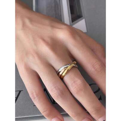 Anel De Aço Titânio De Três Cores Clássico Minimalista Com Três Anéis Para Mulheres Sem Caixinha