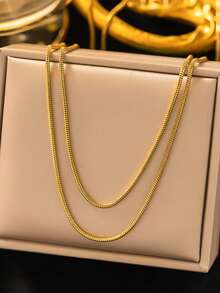 1pc Fashionable Minimalist Extra Long Golden Stainless Steel Snake Bone Necklace, Layered Wear For Sweaters, Suitable For Women's Daily, Festival, Party Matching And Gift