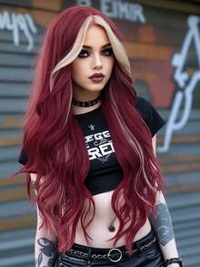 clouder Red Highlight Blonde Extra Long Curly Wig 30 Inch Cosplay Wig Halloween Christmas Wig Elegant Soft Matte Hair Loose Curls Casual Outing Street Punk Wig Rock Wig Fluffy Natural Cool Girl Synthetic Heat-Resistant Fiber Wig Suitable For Women Daily Party Wig Music Festival Wig Avant-Garde College Style Wig Modern Fashion Gothic Wig - 挑染金色 - 查看 4