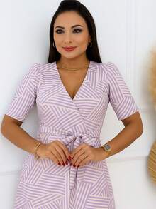 Women's Casual Elegant Printed Dress In Romantic Fabric - Lilac - View 2