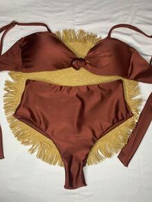 Trilobal Sport Bikini Set With Knotted Top And Hotpants – Comfort And Style For Summer - Rust Brown - View 1