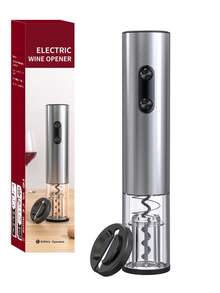 Abridor de Garrafa de Vinho Elétrico, Adequado para Festas e Amantes de Vinho - Presente de Acessório de Cozinha, Fácil de Abrir Garrafas e Armazenamento Conveniente, Operado a Bateria (Baterias Não Inclusas). Disponível em Conjuntos e Unidades Individuais, Conjuntos Incluem Abridor, Cortador de Papel de Lata e Base de Armazenamento.