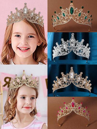 تاج أميرة مرصع بالراين ستون فاخر وأنيق لفتيات، مناسب للأداء والزفاف وتصوير الصور والحفلات وأعياد الميلاد والمسابقات والعروض الأزياء، إكسسوار أنيق وعصري