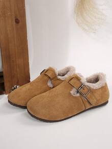 新款梅拉德金属扣设计保暖内衬厚软底女式雪地靴，冬季，平底 - 卡其色 - 查看 4