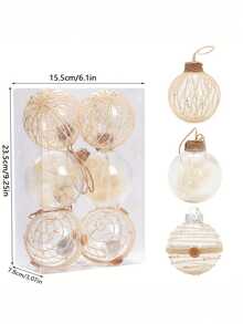 1 set/6 buc. Set ornamente de Crăciun bej cu globuri, set de globuri de Crăciun cu sfoară transparentă PET, decorațiuni rustice pentru bradul de Crăciun, potrivite pentru decorul camerei, decorul casei, decorul dormitorului, decorațiuni de Crăciun, decorul de perete, decorul de Crăciun pentru casă, decorațiuni de ziua de naștere
