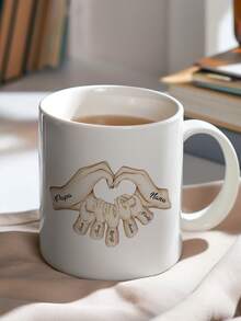 1pc Customized Name Mug Gift, 11oz Personalized Coffee Cup, Unique 3D Embossed Mug, Can Customize 2-7 Names, Family Name Mug Gift, Father's Day Gift, Exclusive Mug For Dad, Thoughtful Coffee Cup Gift For Husband, Boyfriend, Couples, Anniversary, Men's Birthday, Christmas, Holiday - Heart Shape - View 3