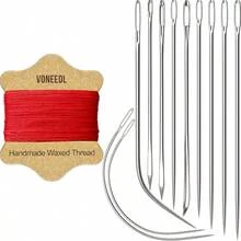 Upholstery Repair Kit: Waxed Sewing Thread 3 Rolls - Black Color Heavy Duty Needles 11 PCS Leather, Canvas Quilting Thread - Red - View 2