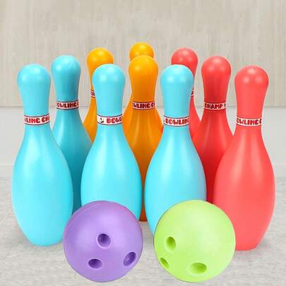 10pcs Mini Bowling Set With 2 Balls - Colorful Plastic Bowling Toys, Suitable For Family And Outdoor Sports, Ideal For Home Entertainment And Competitive Games, Bowling Accessories, Fun Design, Durable Plastic