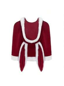 圣诞兔耳羊毛斗篷 - 红色连帽斗篷，适合节日派对和装饰 - 彩色 - 查看 2