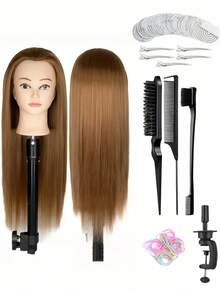 Mô hình đầu siêu thực 24 inch! Dụng cụ trang điểm/tạo kiểu tóc tết/thực hành làm đẹp | Phù hợp cho người mới bắt đầu và chuyên nghiệp! - màu nâu - Xem 2