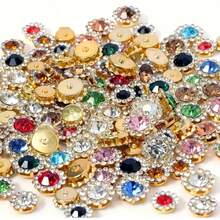 50pcs Mixed Colors 10mm/12mm Sunflower Rhinestone Buttons, Double Flower Design, DIY Sew-On Embellishments For Hair Accessories, Bows, And Crafts