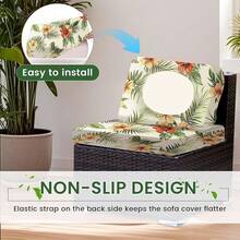 HANDONTIME 8Pcs Patio Cushion Covers Stretch Outdoor Couch Cover Cushions Outdoor Furniture Waterproof Patio Furniture Cover Pets Sofa Covers Washable (Khaki,Cover Only) - C:花葉 - 查看 6