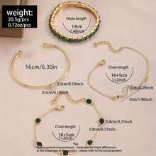 New 4pc Stylish, Vintage & Elegant Snake-Shaped Crystal Bracelet Set - With Green Elastic Claw Chain & Open-Design Bangle