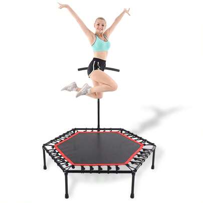 Durable Hexagonal Fitness Trampoline With Adjustable Handle – Ideal For Fun And  Home Workouts