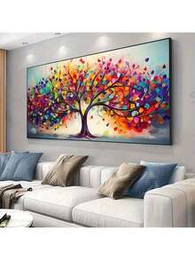 1Pc Vibrant Tree Of Life Canvas Art - Frameless Modern Wall Decor For Living Room & Bedroom, Colorful Abstract Design , Perfect For Contemporary Home Decoration, House Decor,Frameless.