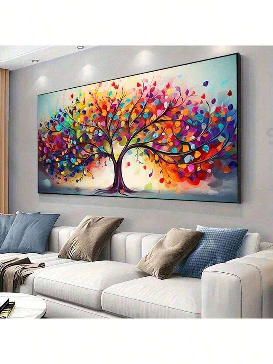 1Pc Vibrant Tree Of Life Canvas Art - Frameless Modern Wall Decor For Living Room & Bedroom, Colorful Abstract Design , Perfect For Contemporary Home Decoration, House Decor,Frameless.
