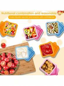 1个3.5盎司/7盎司防漏硅胶食品储物盒 - 方形硅胶零食/调味品/酱料杯，可重复使用午餐盒，适用于洗碗机/微波炉/冰箱，防漏便当盒，返校季必备 - 彩色 - 查看 5