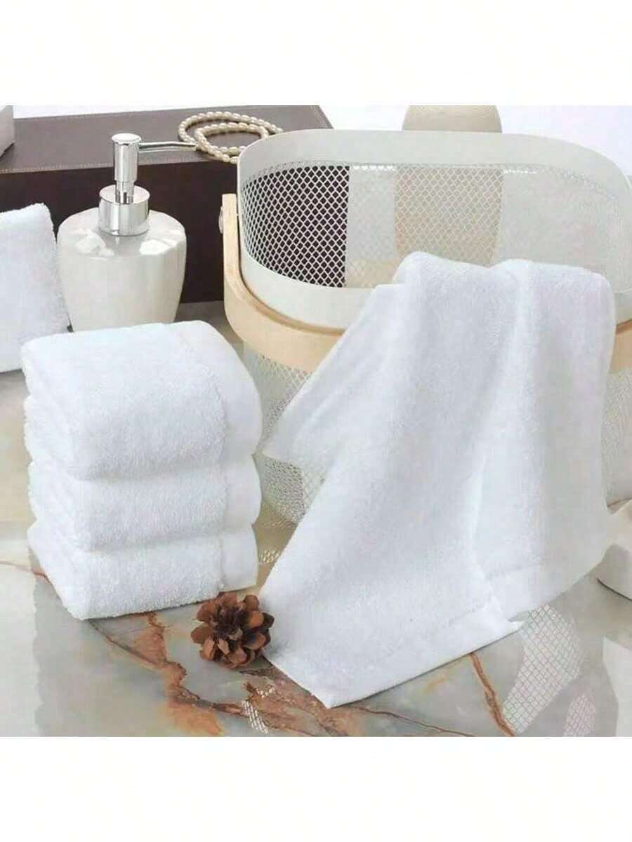 4 件装纯色手巾，25x25 厘米纯白色小毛巾，家用多功能毛巾 - 白色 - 查看 1