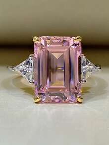 極簡時尚的黃色方形氧化鋯女戒指，絕佳的派對或生日禮物