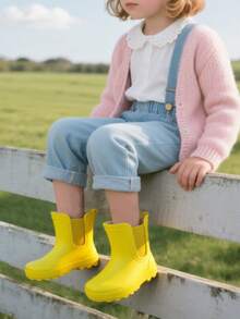 Kids' Soft PVC Rain Boots, Moisture-Wicking & Warm, Fashionable Short Waterproof, Unisex For Boys & Girls, Suitable For Outdoor Wear, Yellow - Yellow - View 6