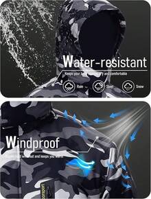 MAGCOMSEN Chamarra Hombre Invierno Impermeable Rompevientos Cálida Chamarras de Esquí de nieve Parka de Forro Polar con Capucha y bolsillos - Verde Ejército Camuflaje - Ver 3