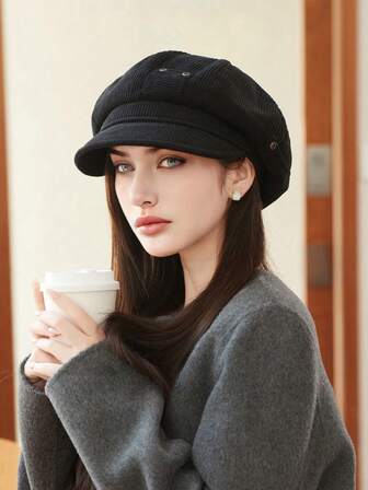 1 st baskerhatt för kvinnor, vändbar basker, lätt och bekväm, lämplig för utomhuspromenader, shopping, semester och vardagsbruk, höst/vinter