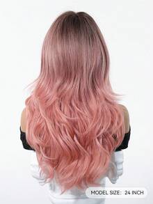 24 Inch Long Wavy Wigs With Bangs Dark Roots Brown Wigs For Women Brown Ombre Hair With Blonde Wigs,Heat-Resistant Synthetic Wigs For Daily Party Cosplay Wigs - Pink Ombre - View 6