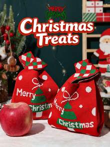 1 pièce Sac en canevas cadeau de Noël Boîte d'emballage de cadeau de Noël transfrontalier Boîte de pomme Sac cadeau de la veille de Noël. Sac fourre-tout cadeau de Noël avec design de dessin animé festif - Père Noël, bonhomme de neige, renne - Sac à bonbons et pommes festifs avec fermeture pour la décoration de fête de Noël, sac cadeau de Noël parfait