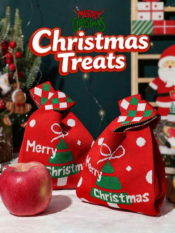 1 pièce Sac en canevas cadeau de Noël Boîte d'emballage de cadeau de Noël transfrontalier Boîte de pomme Sac cadeau de la veille de Noël. Sac fourre-tout cadeau de Noël avec design de dessin animé festif - Père Noël, bonhomme de neige, renne - Sac à bonbons et pommes festifs avec fermeture pour la décoration de fête de Noël, sac cadeau de Noël parfait