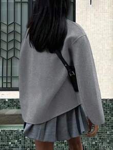 Chaqueta de punto de lana de unicolor minimalista de manga larga y doble botonadura de Boyue68, abrigo casual de calle, adecuado para la oficina, uso diario, vacaciones, Navidad, Halloween, otoño/invierno