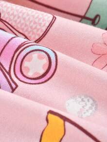 MOSSRIVER Newborn Baby Girl Stretch Comfortable Bamboo Fiber Skinny Edition Zipper Pink Jumpsuit Children's Hand Painting Series Hand Painted Cartoon Golf Club Car Full Body Printed Pattern Baby Baby Girl Bamboo Fiber Clothes - 粉色 - 查看 5