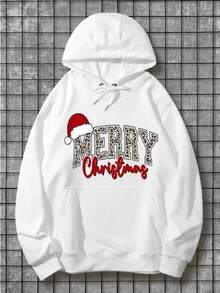 Merry Christmas Cute Winter Cotton Hoodie - Long Sleeve, Knit Fabric, Relaxed Fit, Full Size, Fashionable Graphic Print, Perfect For Casual Outings And Daily Wear,Fall Hoodies,Men's Fall Clothes,Street Wear,Halloween,Mens Hoodies,Y2k Clothes,Jesus Hoodie,Thanksgiving Day,Nightmare Before Christmas,Christmas - White - View 1