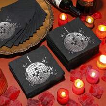 20张/50张/100张黑色银色迪斯科派对鸡尾酒餐巾纸，一次性，70年代80年代90年代派对用品，鸡尾酒餐巾纸，派对餐巾纸，纸巾，适用于订婚、生日、毕业典礼、新娘送礼会、圣诞节、新年派对装饰（款式随机） - 黑色 - 查看 6