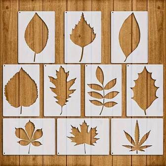 10pcs Leaf Shaped Template Set, With Intricate Leaf Patterns - Assorted Leaf Sizes (5.83x4.13 Inches) - Reusable Sturdy Cardboard DIY Craft Templates With Hanging Holes, Suitable For Walls, Fabrics, Canvases, Furniture & More - Precise Leaf Patterns For Leaf Imprinting, Stencil Drawing, Plant Art - Compatible With Maple, Oak, Eucalyptus, Willow Leaf Materials - Suitable For Home Decor & Educational Purposes