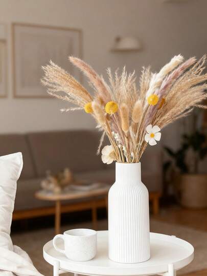 Wit Ceramic Vase, Minimalist Moderne Home Dining Tafel Grass Bookshelf, Porch Centerpiece, Wooden Bohemian Flower Vase/Pot ative Accessories, Living Rooms Bedrooms, Central ation, Mother's Day s, Graduation Wedding ations Room Glass Vase view 3