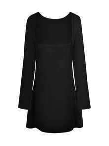 Look Polly Women's Casual Elegant Sexy Christmas Bachelor Party Holiday Carnival Backless Black Satin Dress Short Skirt