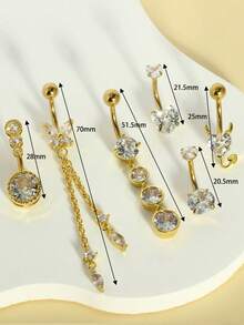 4-8件/套垂坠式肚脐环，女士穿刺饰品，14G不锈钢垂坠式肚脐环套装，心形肚脐穿刺饰品 - dangle belly - 查看 14