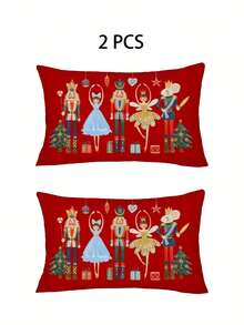 2pcs Christmas Red Cushion Covers - Nutcracker, Clara, Christmas Tree Print Pillow Covers, 18x18 Inches/11.81x19.69 Inches | With Zipper Closure | For Living Room, Room Decoration, Sofa And Bedroom (Filling Not Included) Great For Christmas Decorations, Christmas Party Home Decor Christmas Decorations Home
