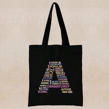 Grand sac fourre-tout à capacité élevée pour le travail, les déplacements, sac de transport avec motif lettre, sac en canevas, sac d'épaule pour les livres de l'université, sac de courses léger