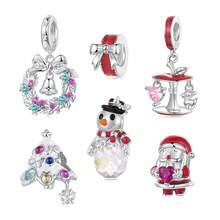 bamoer Accesorios de cuentas de Bamoe Charm Navidad Lindo Viento Cuentas Árbol de Navidad Muñeco de Nieve DIY Pulsera Cuentas Europeas y Americanas Campana de Navidad Cuentas de Plata S925 Joyería de Mujer