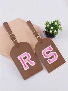 1 Etichetta per bagaglio con iniziale approvata TSA, con ricamo a lettera rosa su asciugamano, etichetta per bagaglio in pelle PU personalizzata con lettera da A a Z e scheda aziendale con pellicola protettiva, etichetta da viaggio bianca e carina a forma di lettera per uomo e donna, accessori da viaggio come zaino, borsa da palestra, bagaglio, essenziali per il ritorno a scuola