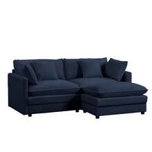 Puremind Modern 77'' L-Shaped Modular Deep Seat Sofa, Modern Chenille 3-Seat Cloud Sofa With Ottoman And Thickened Cushion,Short Sofa For Living Room - 藏蓝色 - 查看 10