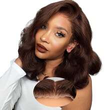 ownvmor Chocolate Brown Bob Wig Human Hair 180% Density 13x4 HD Transparent Lace Front Body Wave Wigs Human Hair Pre Plucked Short Bob Glueless Wigs Human Hair For Women 10 Inch - 咖啡棕 - 查看 2