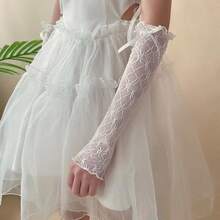 Lady Lace Sleeve Cap With Bow Trim Lace Sock Cover For Girls - Lolita Openwork Lace Hand Sleeves - Japanese Ballet Sleeve Cover